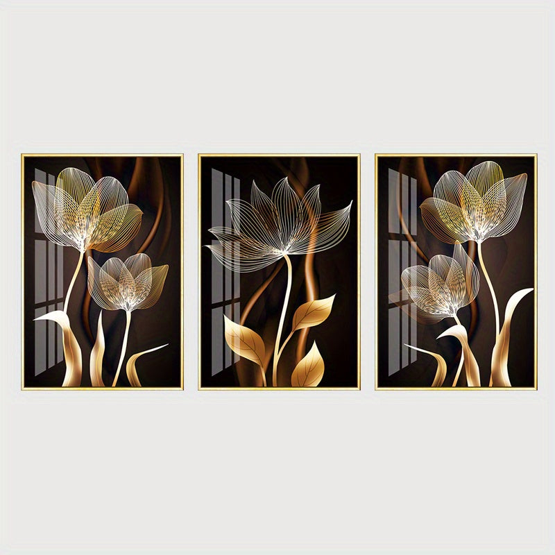 Set of 3 Black and Gold Flower Wall Art Posters Canvas Paintings for Living Room Decor 15.7x23.6 Inches
