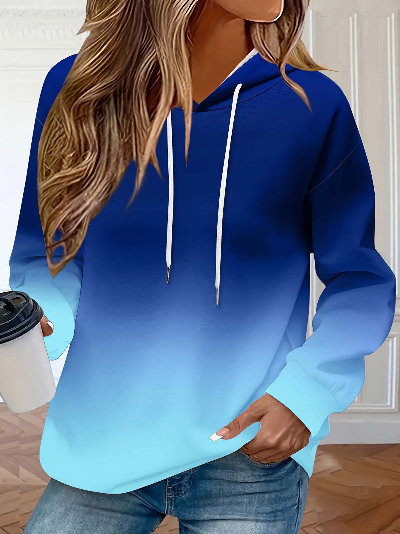 Women’s Gradient Color Printed Hoodie Long Sleeve Casual Large Size