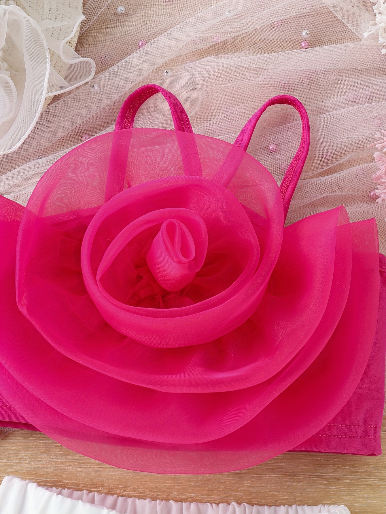 Girls Summer Outfit 3D Rose Floral Camisole and Shorts Set Polyester Casual for Kids