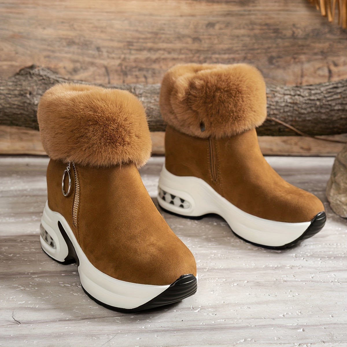 Women's Winter Plush-Lined Platform Ankle Boots with Thick Sole