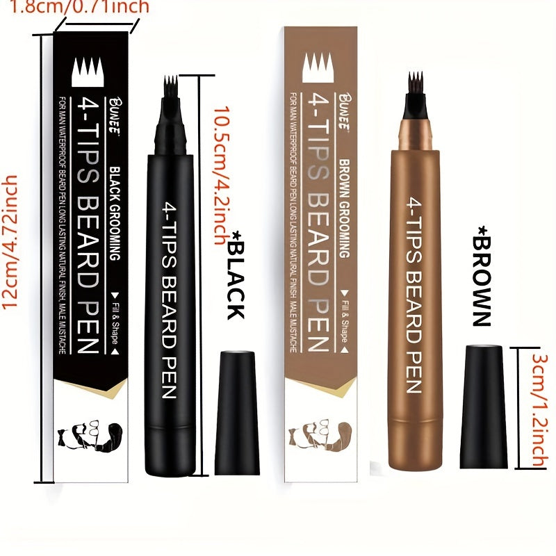 Bolígrafo para barba para hombres, con punta en forma de tenedor de 4 puntas, resistente al sudor, relleno de barba de larga duración