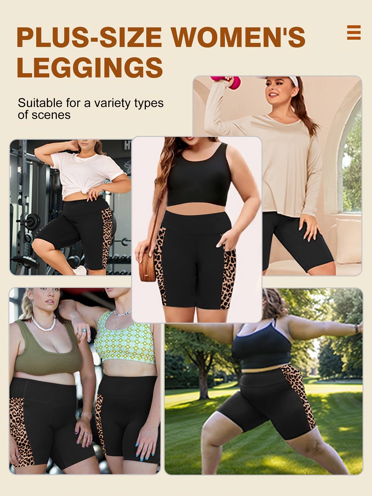 Plus Size Women's High-Waisted Leggings Sports Yoga Capri Pants Leopard Print