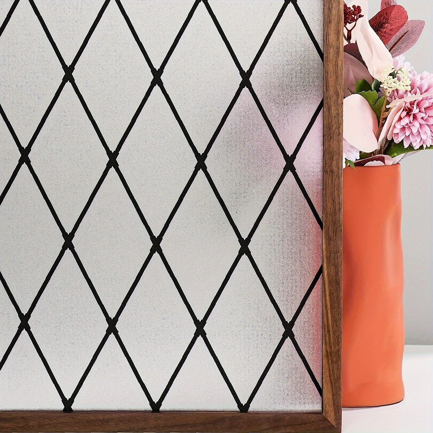 Black Lattice Privacy Window Film Frosted Glass Door Cover UV Protection 5Mil Static Cling