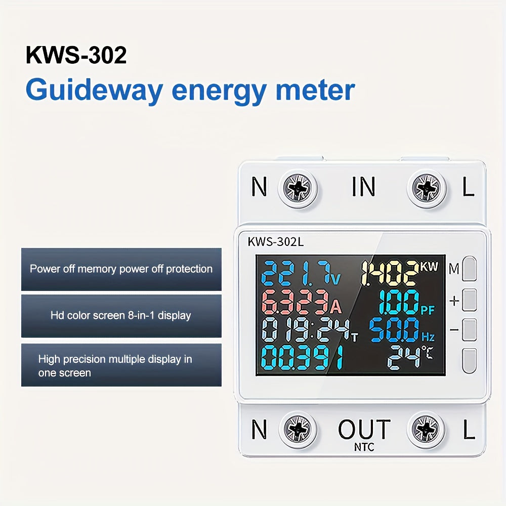 8In1 Din Rail AC Power Meter Voltaj Joriy Kuchlanish Kuchlanish Faktor Faol Kuch 220V 63A