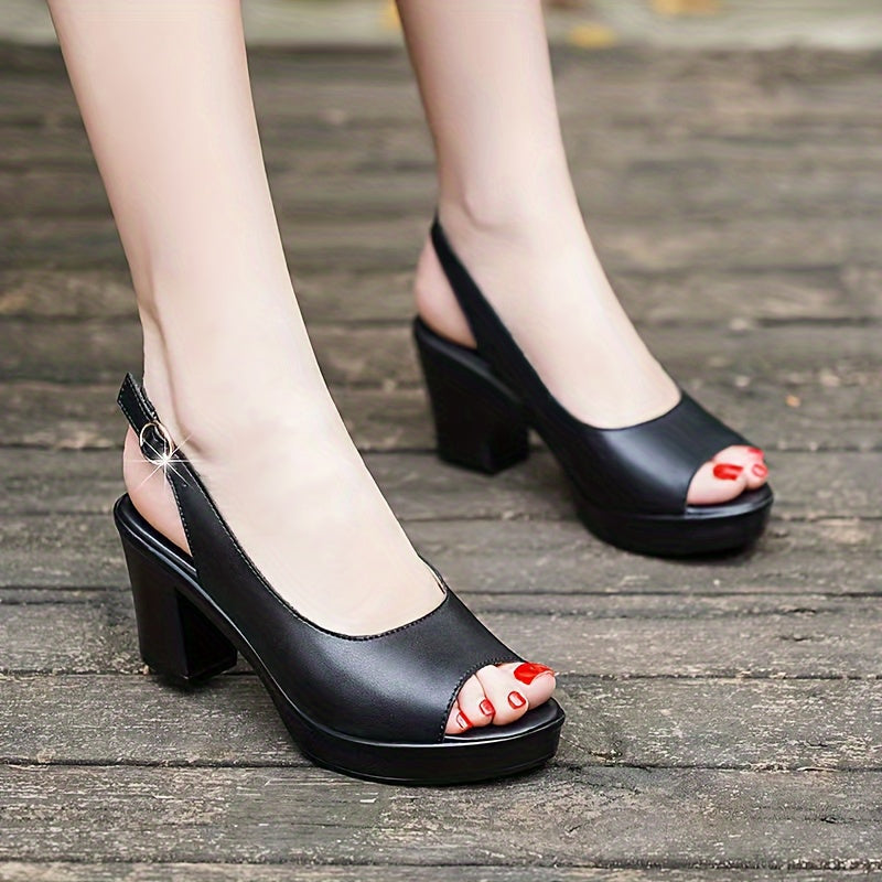 Women's Open Toe Shoes with Thick Block Heel and Anti-Slip Sole