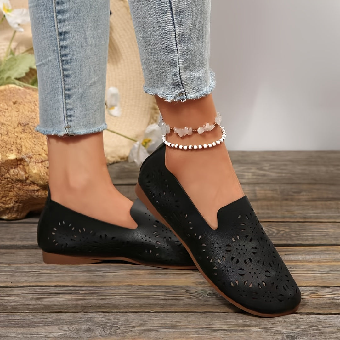 Women's Breathable Slip-On Flats with Cut-Out Design White Casual Shoes