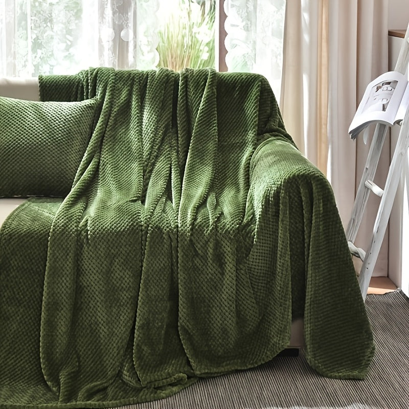 Waffle Weave Flannel Throw Blanket 100% Polyester Cozy Bed Sofa Use