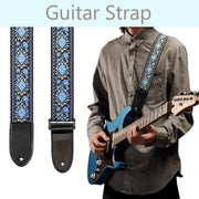 Vintage Blue Floral Embroidered Guitar Strap with Faux Leather Ends - Bass, Electric va Acoustic Gitarlari uchun mustahkam tasma