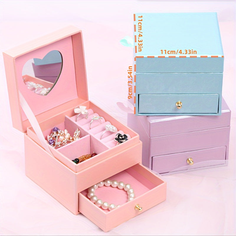 Jewelry Storage Box for Women with Drawer for Rings Earrings and Necklaces