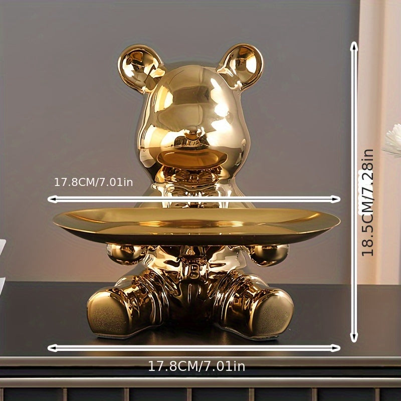 Ceramic Teddy Bear Key Tray and Money Saving Jar Decorative Organizer