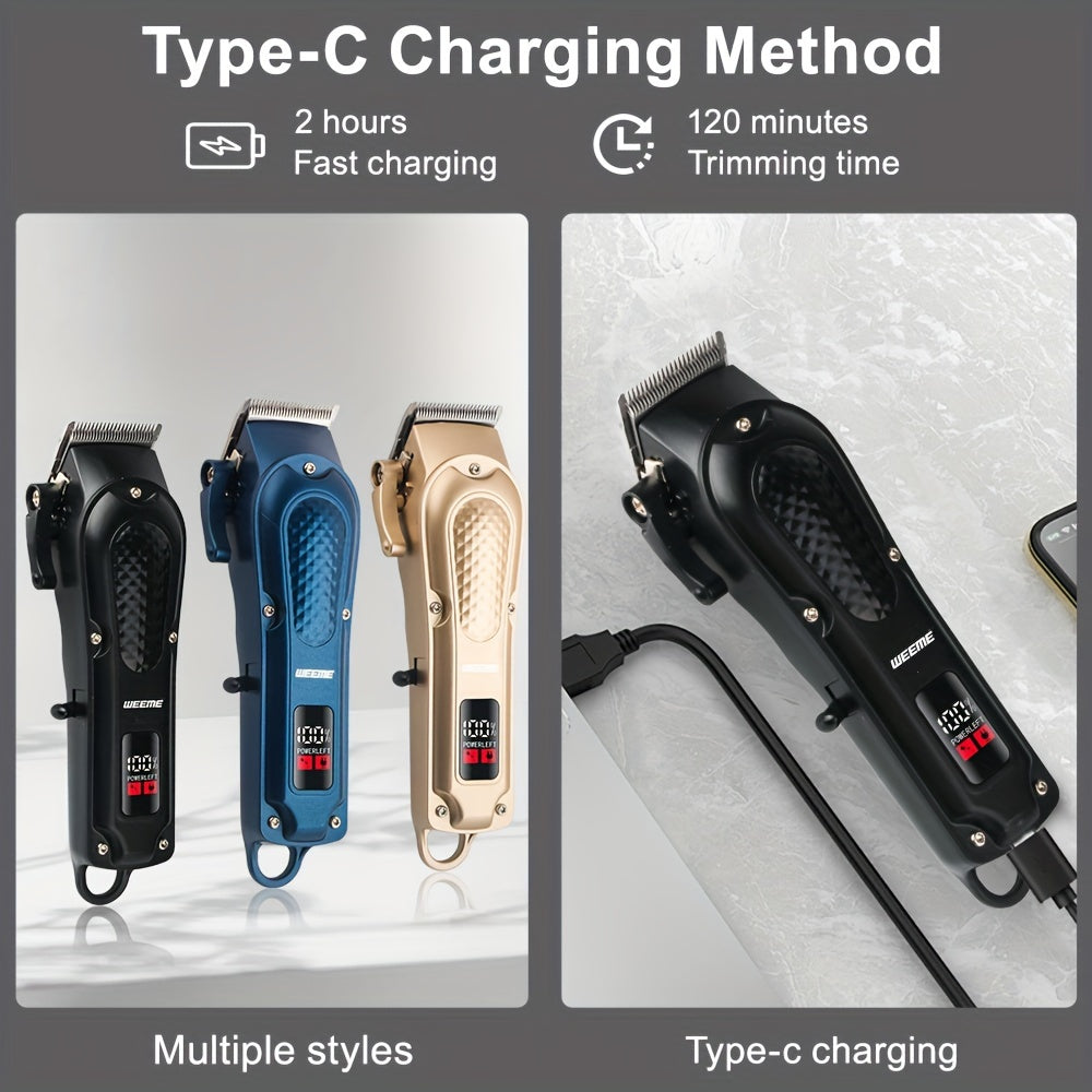 Kit de cortapelos para hombres con 4 peines ajustables, pantalla LCD, batería recargable de litio, negro, azul y dorado