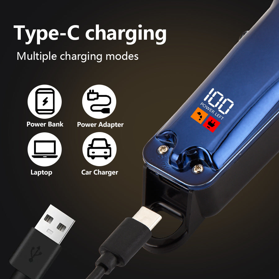 Rechargeable Hair Clipper with Digital Display, 4 Blades, Ergonomic Handle