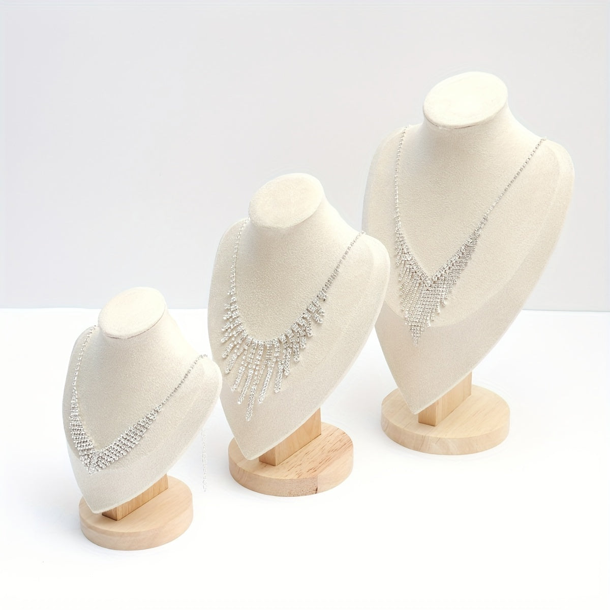 Wooden Flannellette Necklace Display Stand with Portrait Neck Mold for Jewelry Showcasing