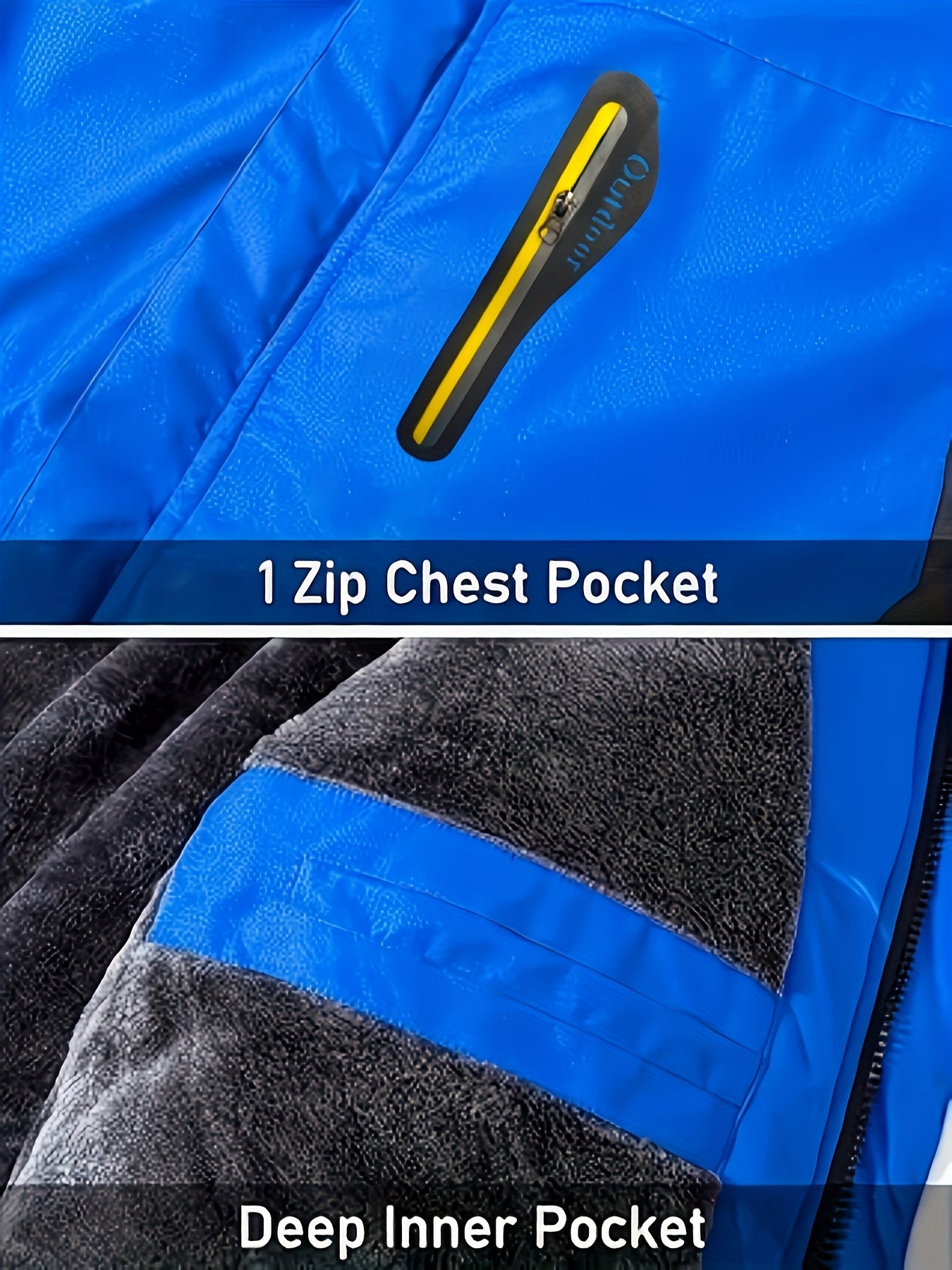 Men's Winter Outdoor Jacket with Detachable Hood Breathable Polyester Raincoat for Hiking Skiing and Camping