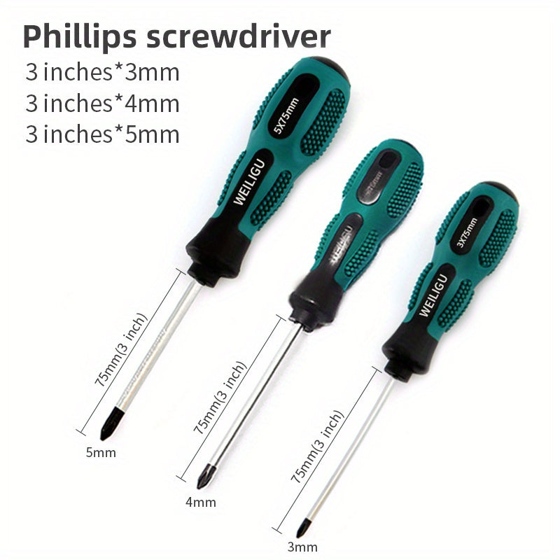 Magnetic Slotted Flat Head and Phillips Screwdriver Set, Non-Slip, 3-4 Inch