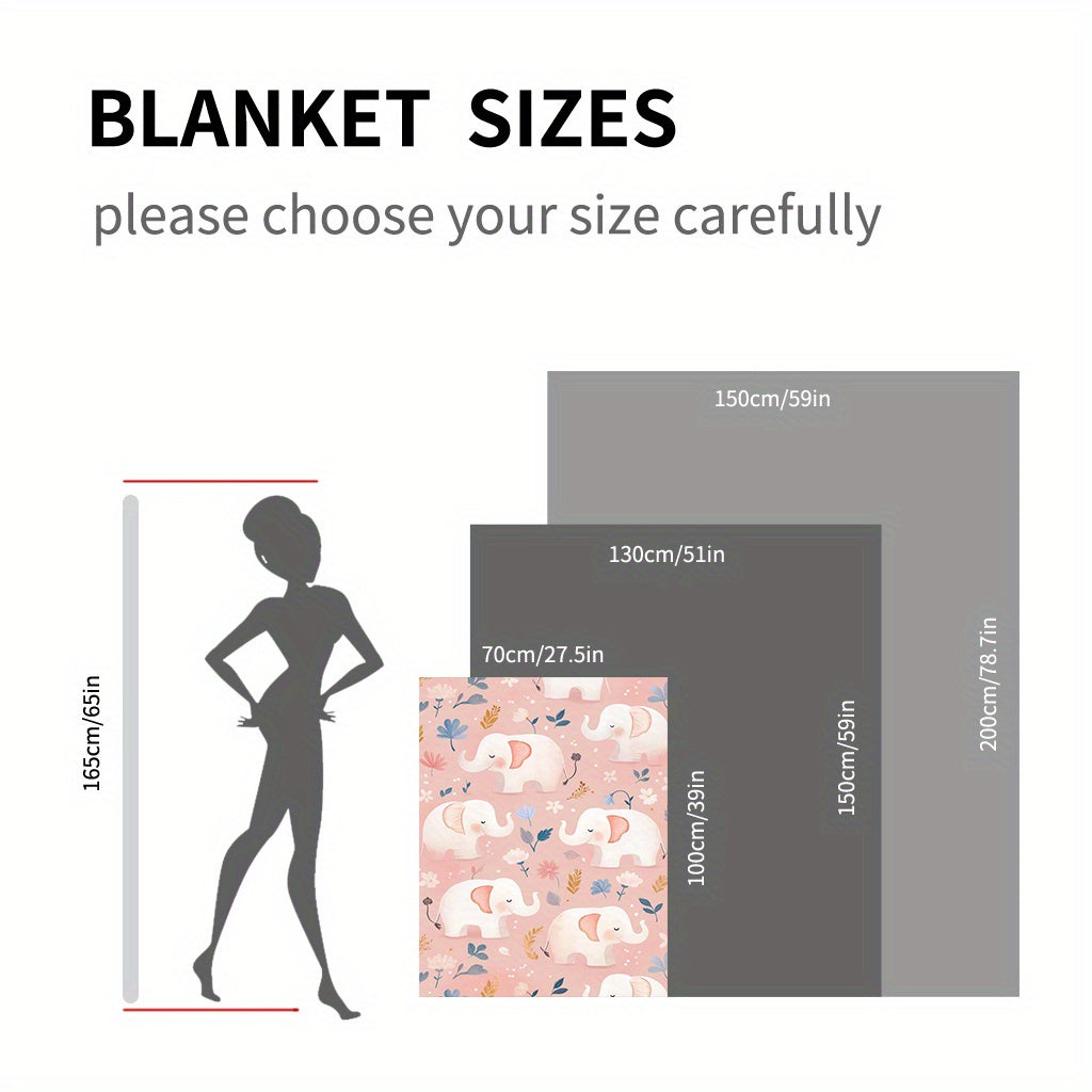 Elephant Print Flannel Throw Blanket Lightweight Plush Sofa Blanket for All Seasons