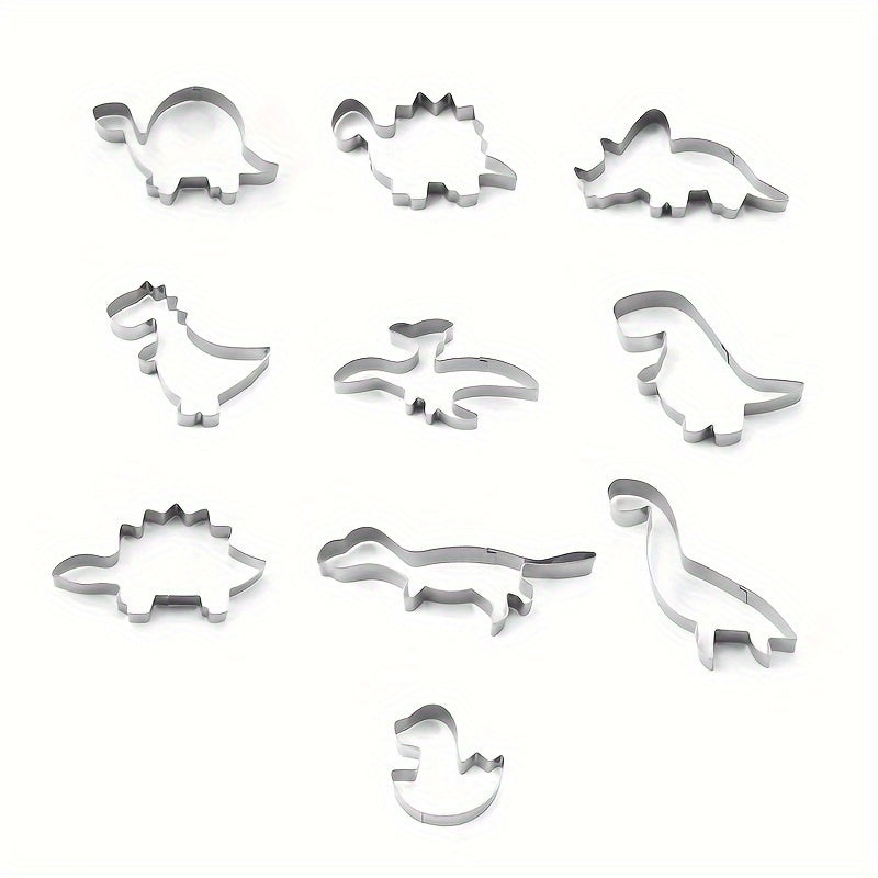 Set of 10 Stainless Steel Dinosaur Cookie Cutters for Baking and Cake Decoration