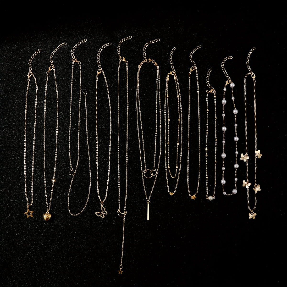 Conjunto de collar de 11 piezas con corazón y perlas falsas para mujeres, para combinar y regalar