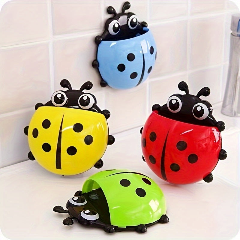 Porta cepillos de dientes de plástico Ladybug con soporte de ventosa, estante de almacenamiento para baño sin taladro