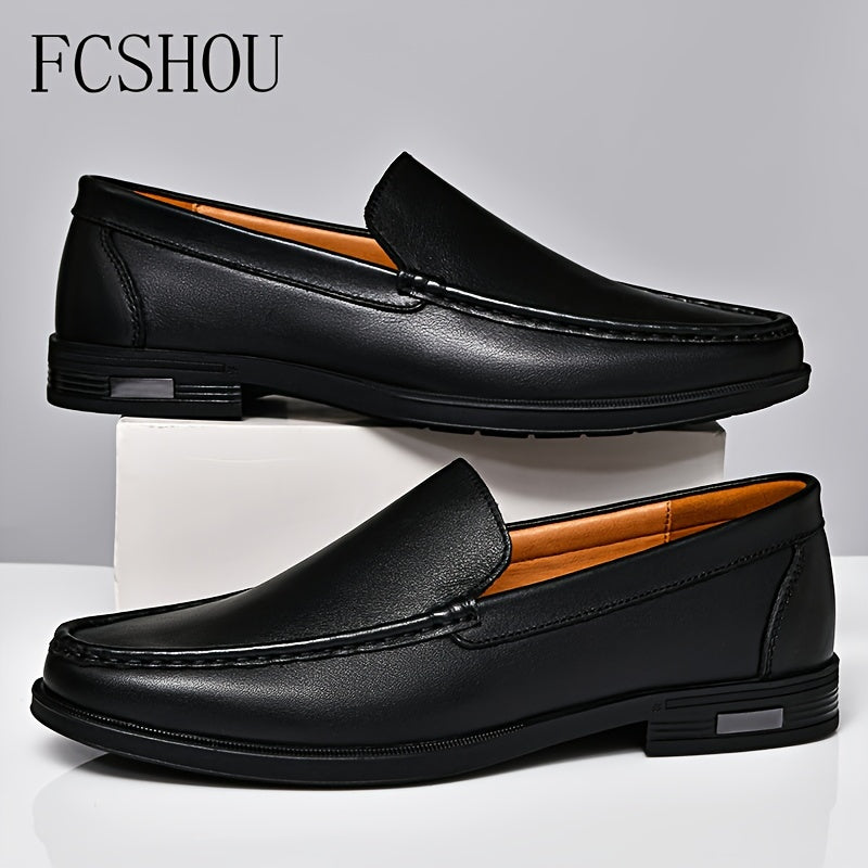Men's Slip On Loafer Shoes with Rubber Sole Non Slip Casual Solid Leather