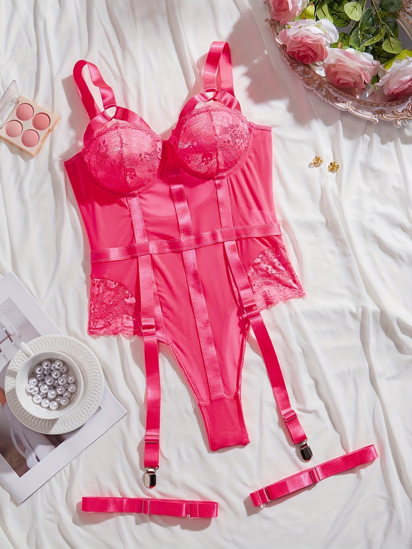 Women's Lace Garter Belt Bodysuit Backless Teddy Lingerie