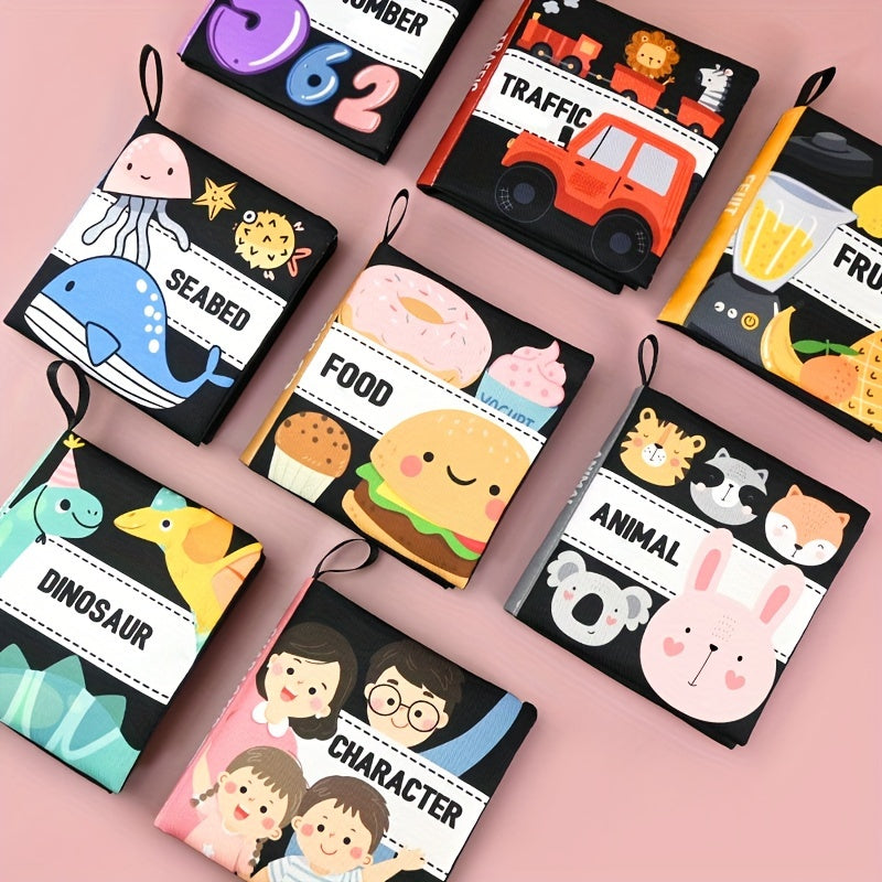 Bola va kichkina yoshdagi bolalar uchun bolalar uchun yumshoq mato kitobi, yuqori kontrastli qora va oq rangli rang-barang tasvirlar, toksik bo'lmagan ta'limiy o'yinchoq