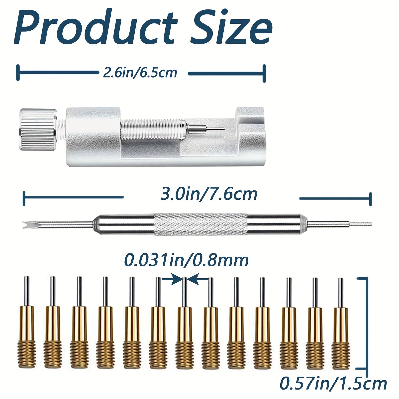 Набор инструментов для удаления звеньев часов включает 15 предметов: набор инструментов для ремешков часов, регулируемый инструмент для удаления штифтов ремешка, инструмент для пружинных штифтов и запасные иглы.