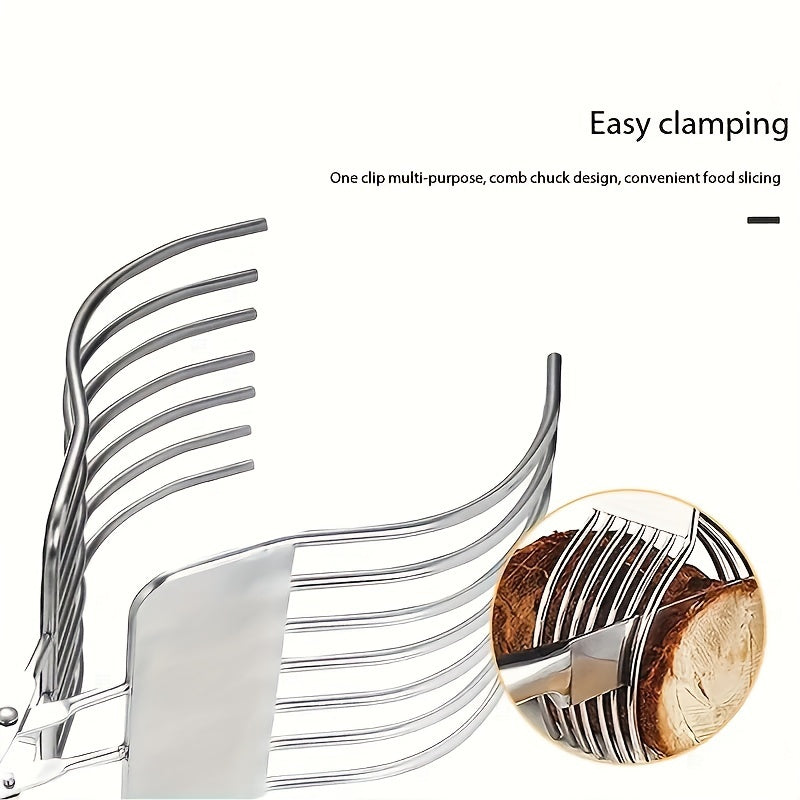 Cortadora de carne de acero inoxidable con pinzas integradas para roast beef, jamón, pan y barbacoa