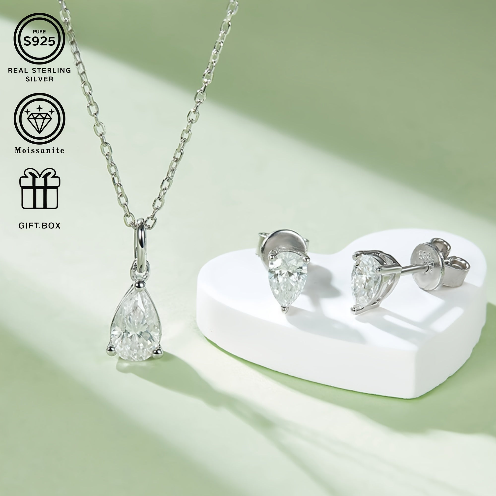 Moissanite Jewelry Set for Women 1/2 Carat Sterling Silver Necklace Earrings Wedding Gift