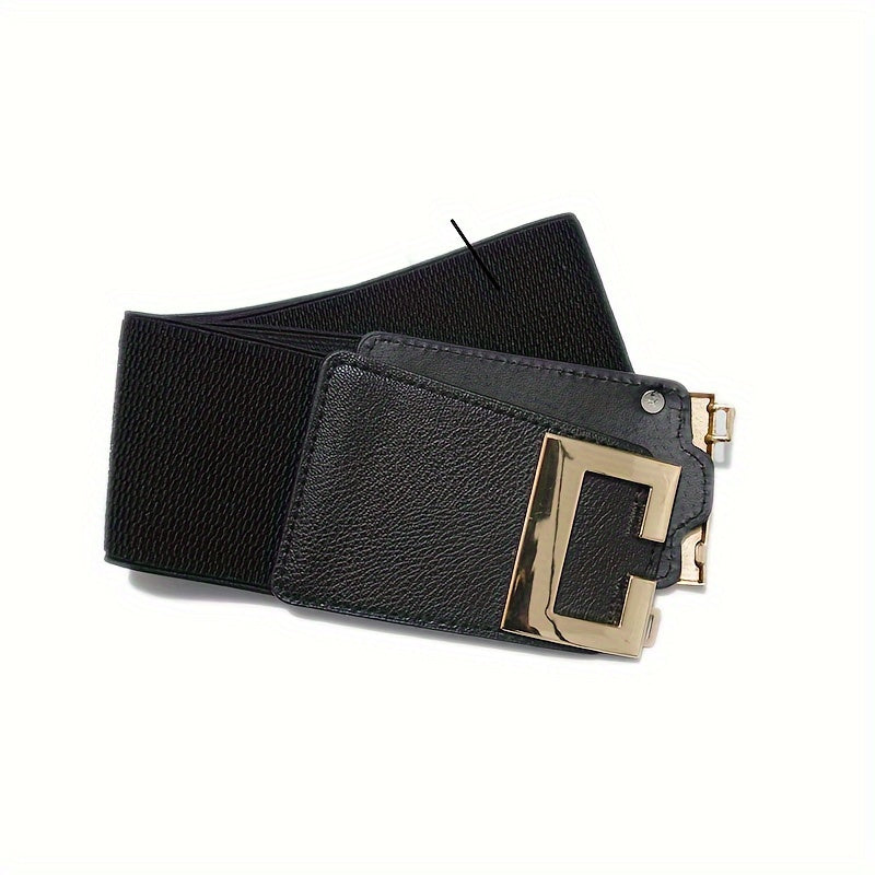 Women's Casual Coat Dress with Elastic Waistband and Gold Buckle