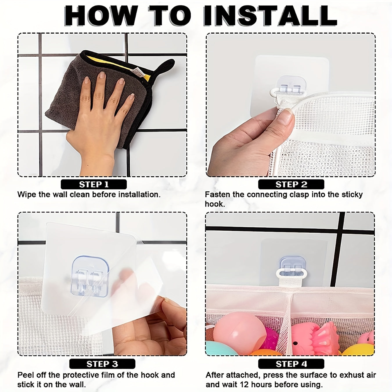 Large Capacity Mesh Bath Toy Organizer Wall Mount Storage Bag for Bathroom Kids