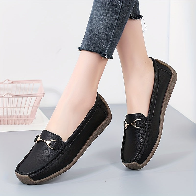Women's Metal Decor Slip-On Loafers for Casual Walking with Non-Slip Flat Soles