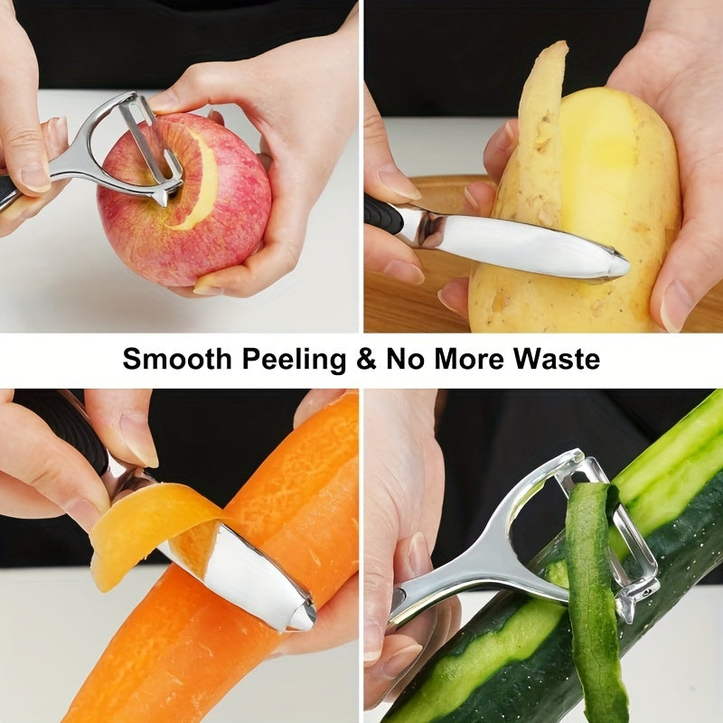 Juego de peladores de frutas y verduras de acero inoxidable con mango antideslizante