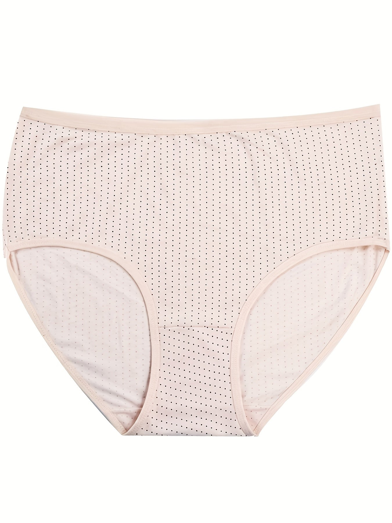 Plus Size Women's Mid-Waist Polka Dot Cotton Briefs Set of 5 Breathable Comfortable