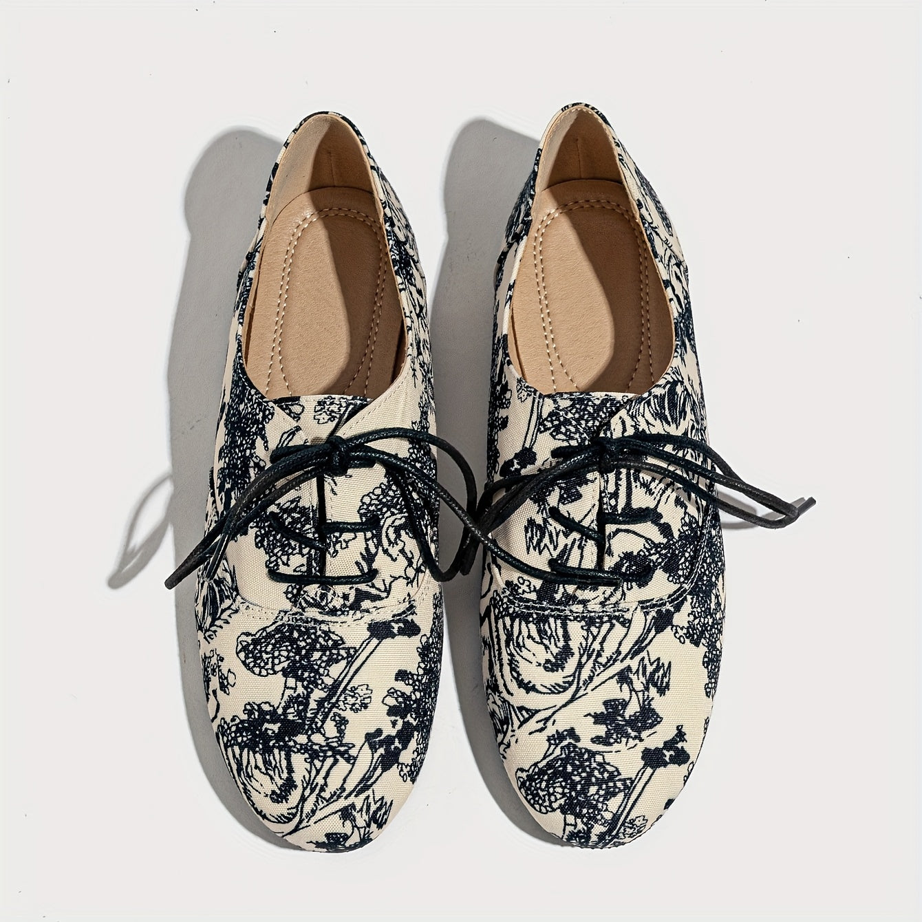 Women's Floral Oxford Shoes Lightweight Casual Lace-Up Flats