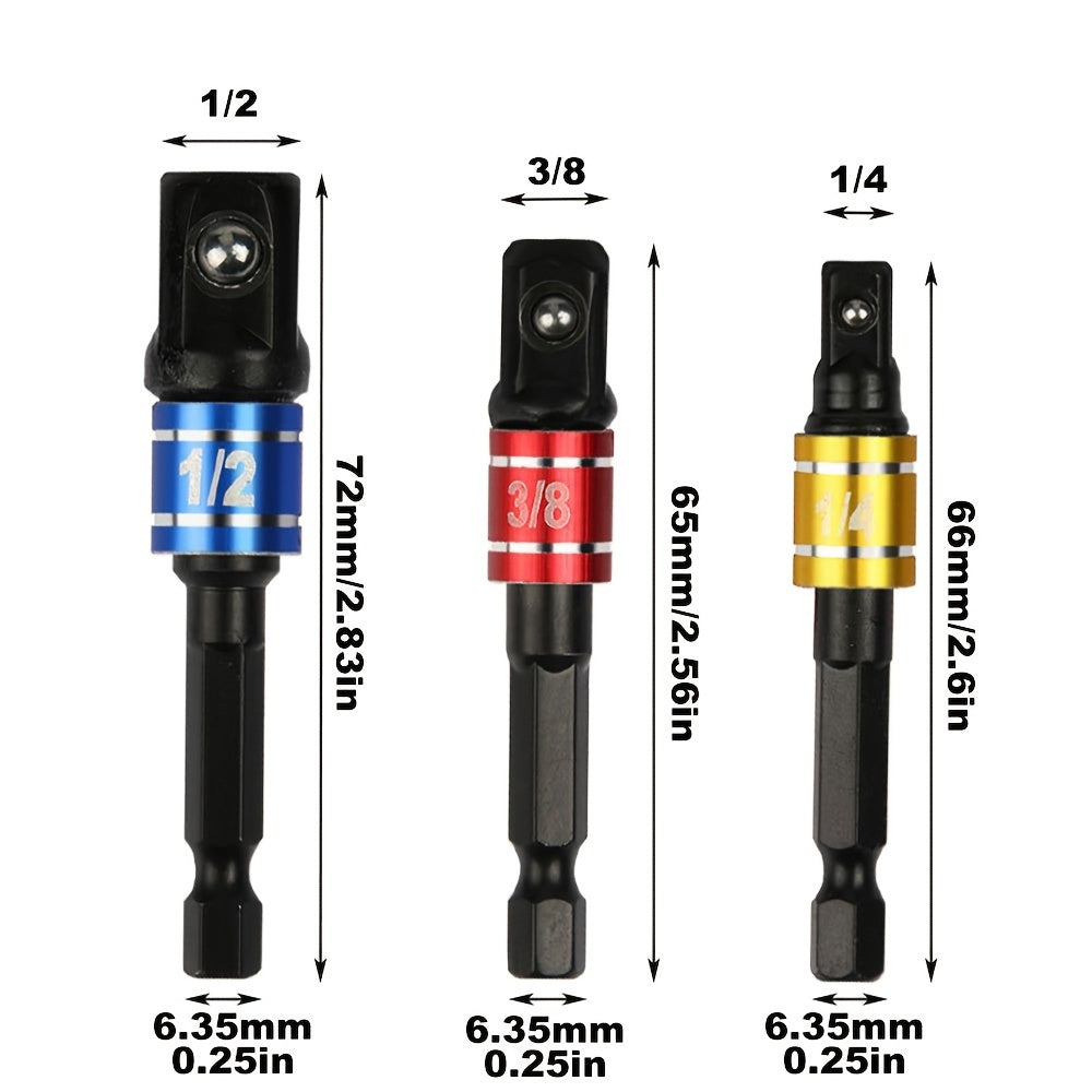 2Pcs 1/4 3/8 1/2 Hex Shank Electric Wrench Sleeve Connectors