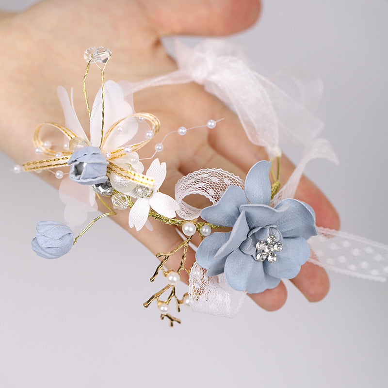Wedding Wrist Corsages for Brides and Bridesmaids Fabric Flower Ribbon Bracelets