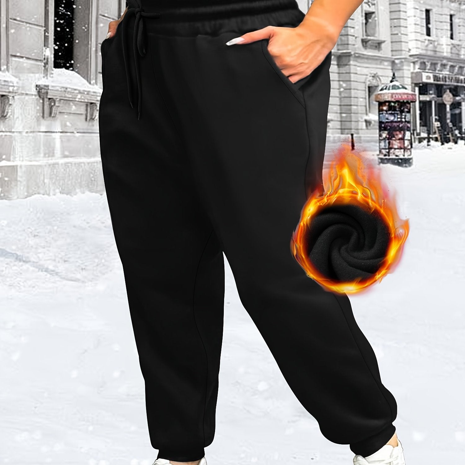 Plus-Size Winter Joggers With Pockets And Drawstring Warm Plush
