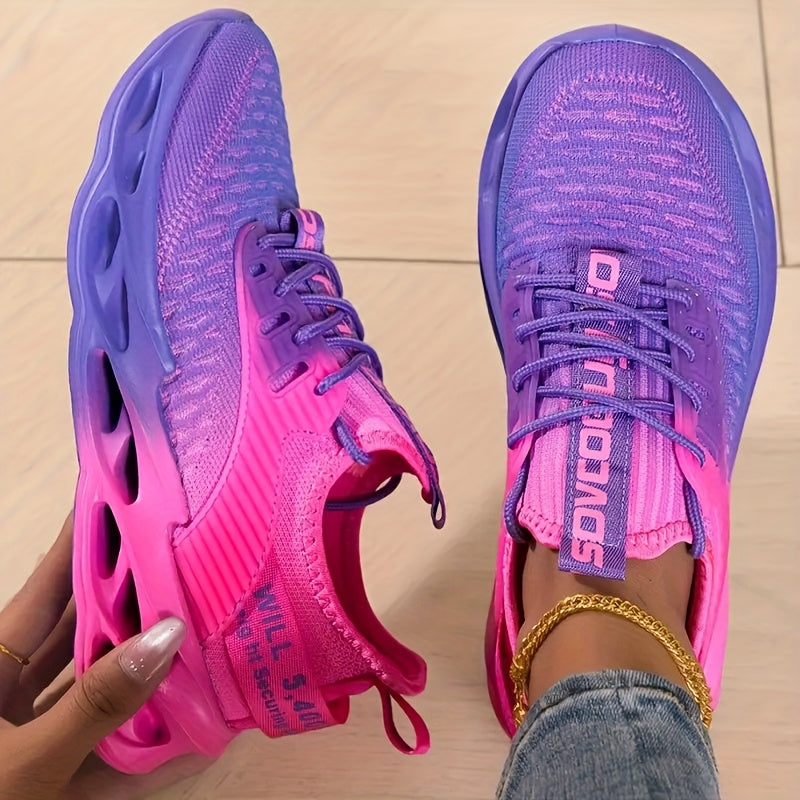 Women's Pink and Purple Running Sneakers Breathable Knit Lightweight Cushioned