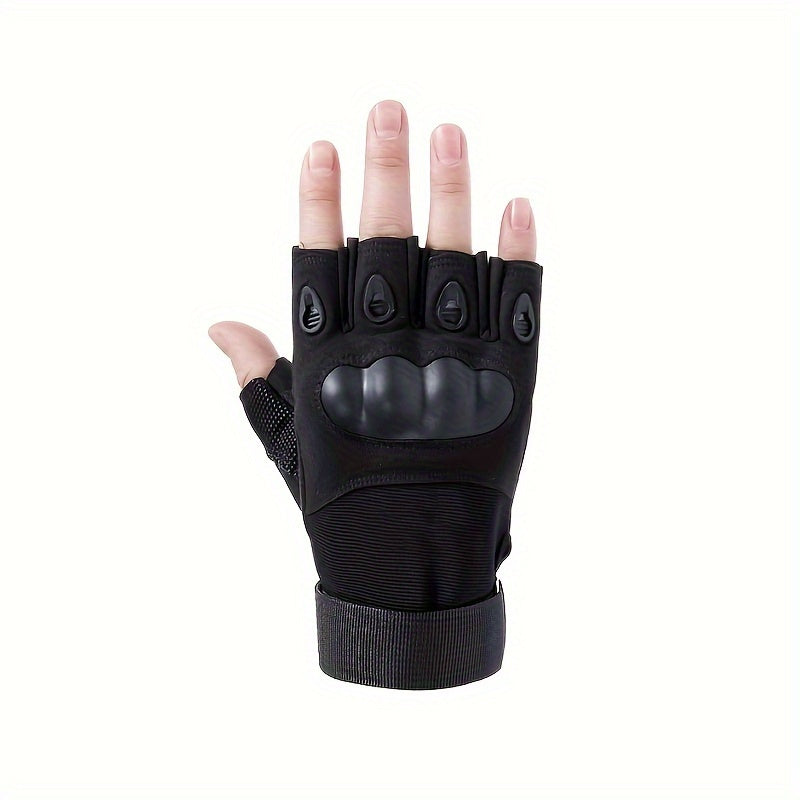 Half-Finger Gloves Breathable Nylon with Carbon Knuckle and Hook-and-Loop Closure