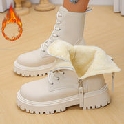 Women's Winter Boots Black White Side Zipper Ankle Slip-On Platform