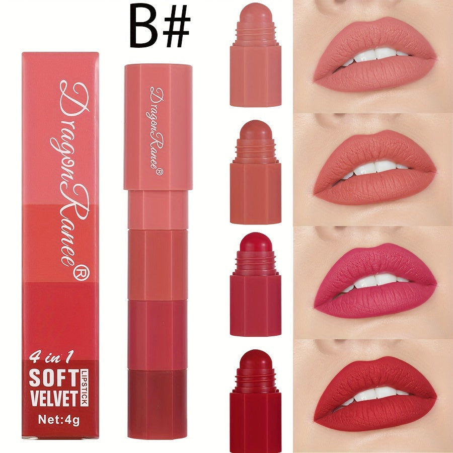Set de lápiz labial mate de terciopelo para mujer, de cuatro colores, hidratante y no se desvanece