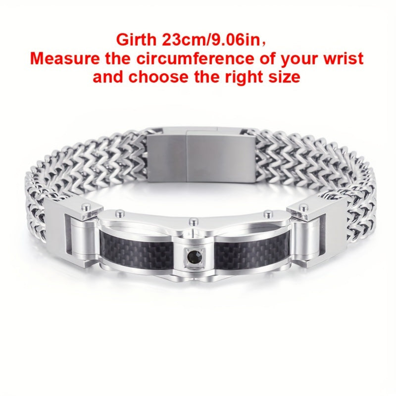 Men's Titanium Steel Bracelet with Faux Gemstone Square Design Magnetic Clasp
