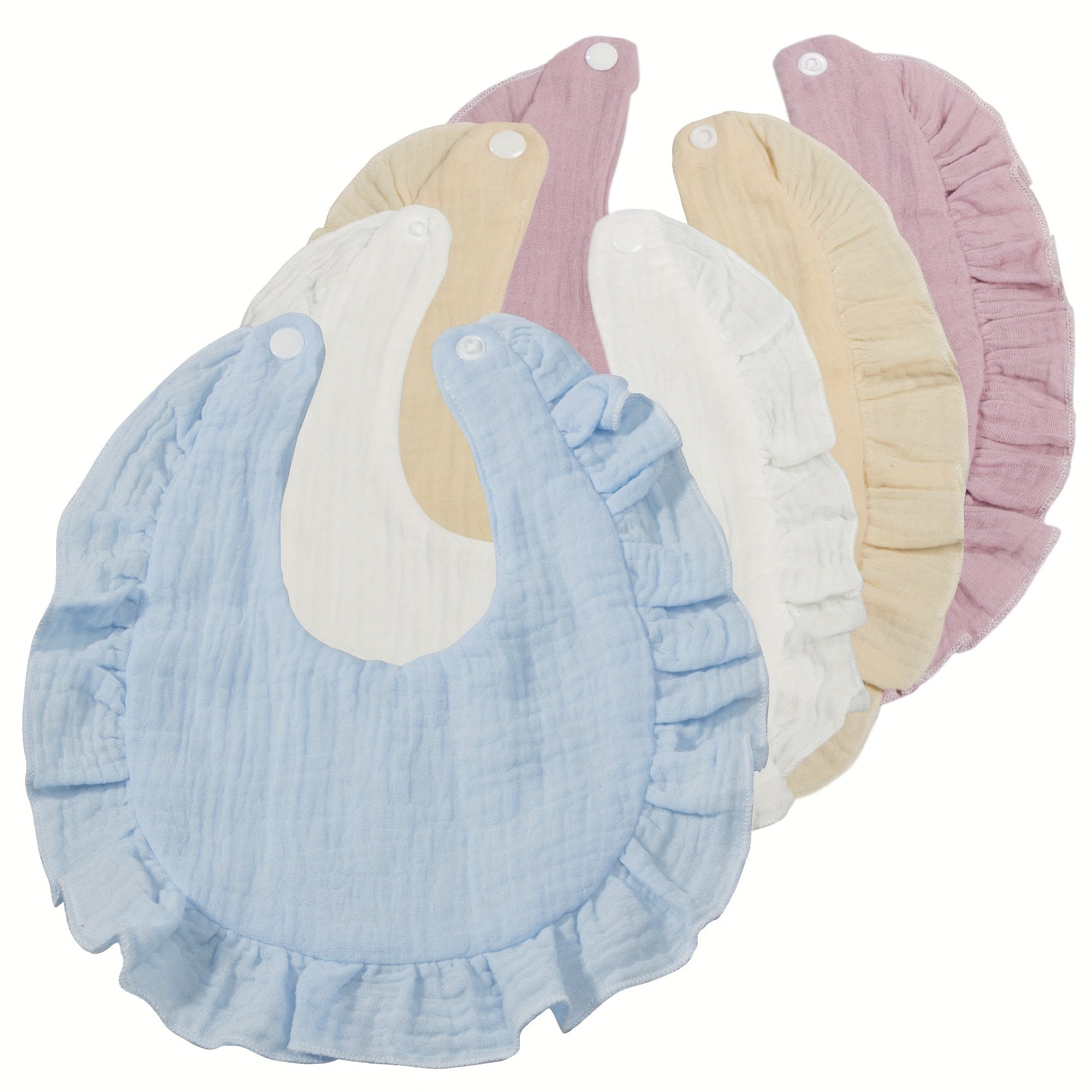 Set of 4 Soft Cotton Baby Bibs with Wrinkled Gauze Texture and Water Absorption