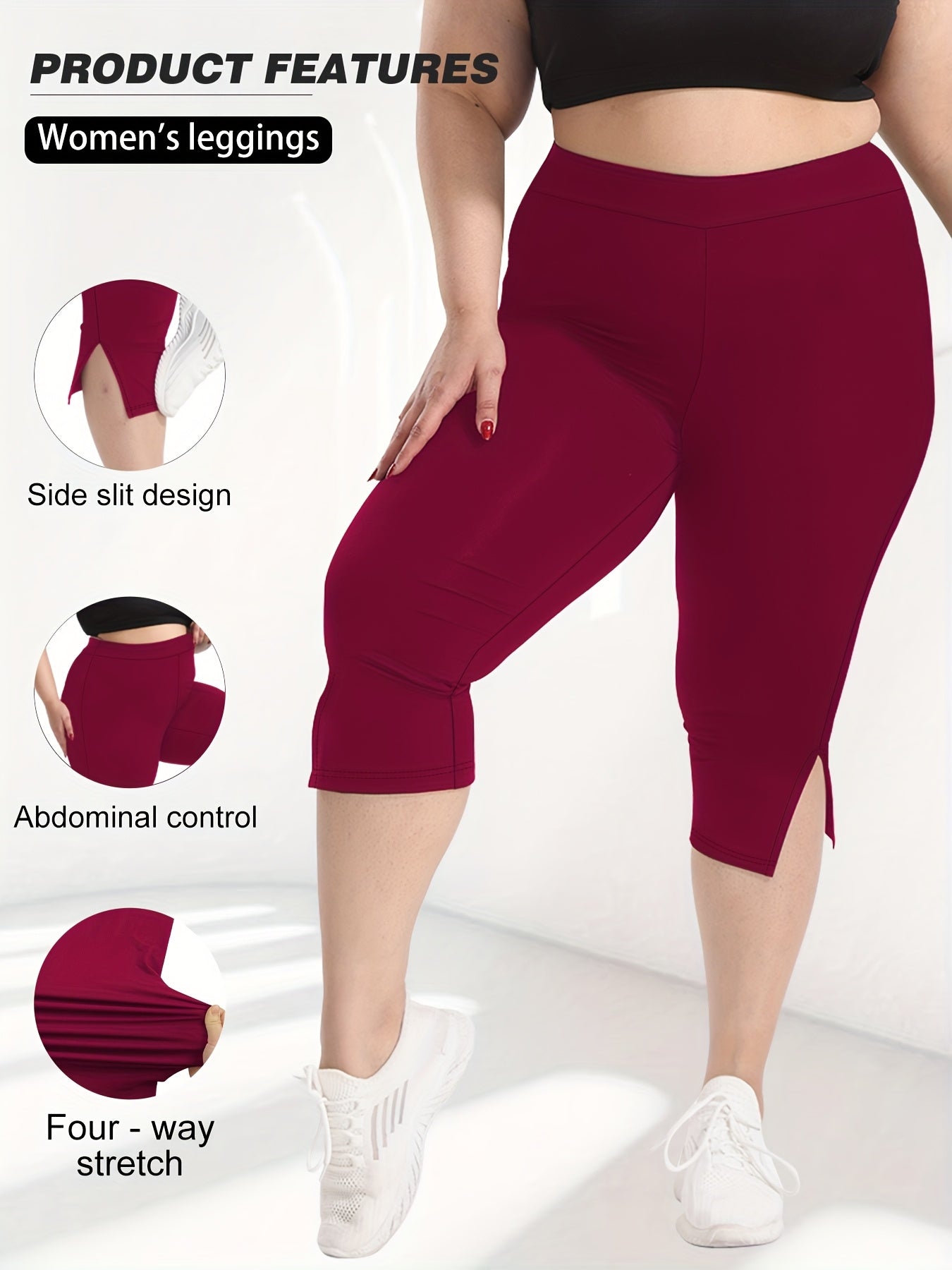 Women's Plus Size Flat-Waist Yoga Pants 7-Inch Leggings for Workout Running