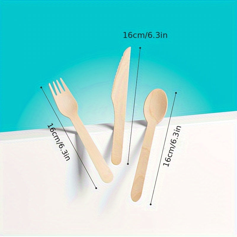 150 Disposable Birch Wood Utensils Pack 16cm for Parties Camping Weddings