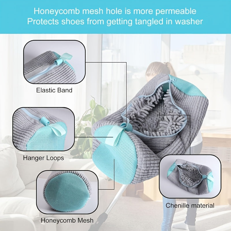 Gray Laundry Bag with Zipper Durable Polyester and Knit Fabric for Clothes Storage