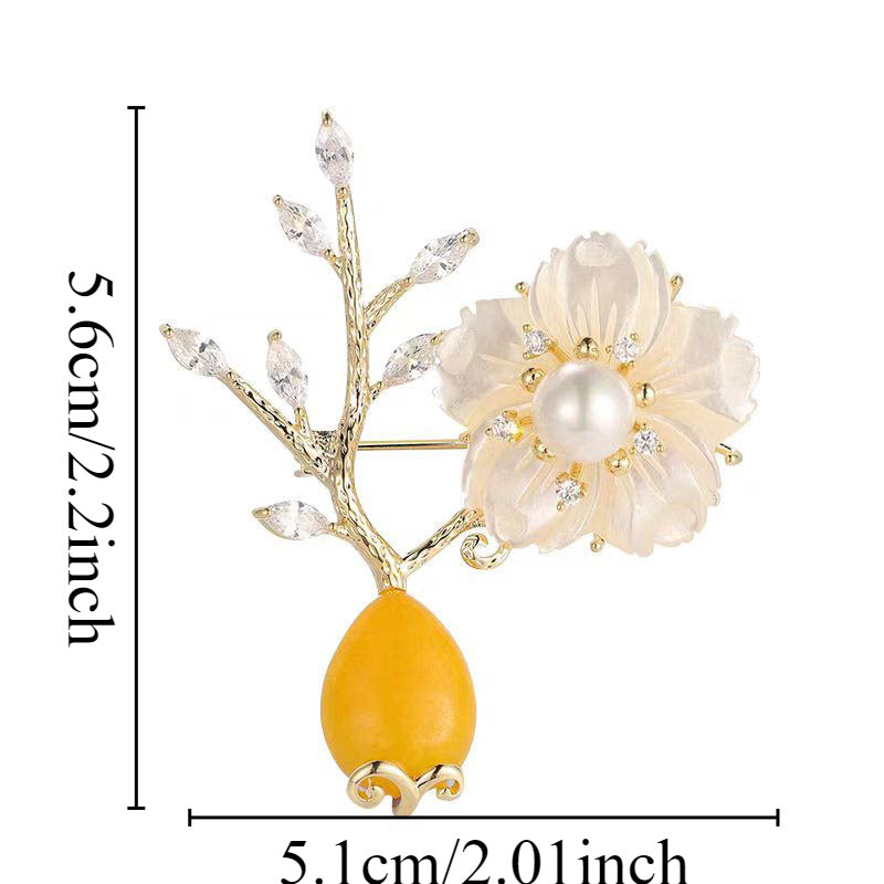 Flower and Pearl Brooch Pin with Rhinestones for Women's Jackets and Cardigans