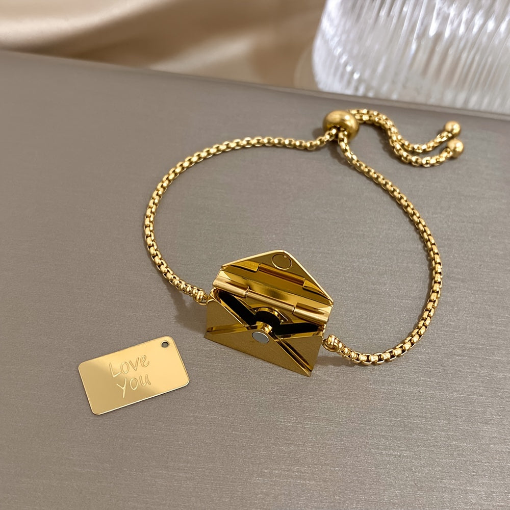 Envelope Pendant Bracelet with Love Letter 18K Gold Plated Stainless Steel Gift for Valentine