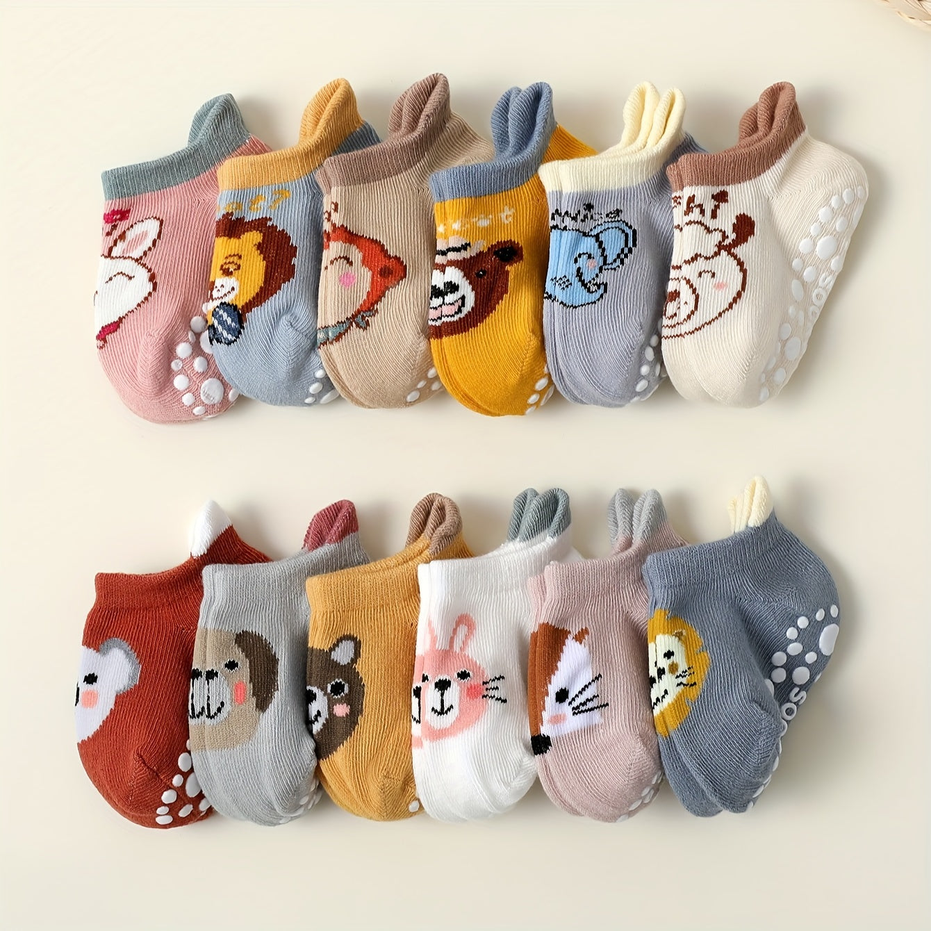 Kids' Non-Slip Floor Socks 6/12 Pairs for Toddlers Animal Dot Pattern Multiple Colors